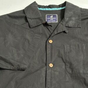 Caribbean Joe Black Camp Shirt Subtle‎ Palm Print Button Up Short Sleeve Sz M